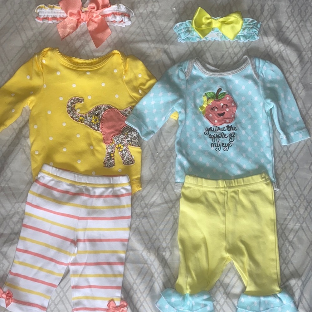NB baby girl outfits and matching bows